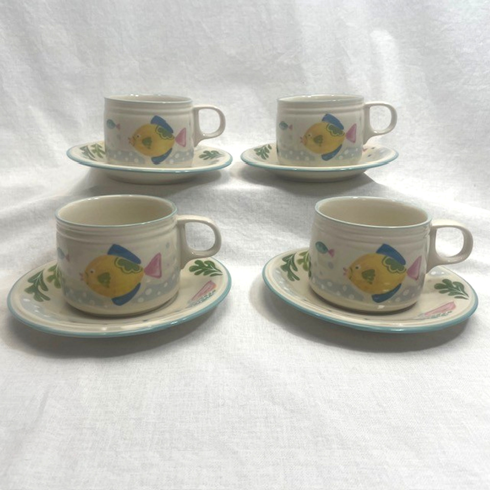 Studio Nova Fish Barrier Reef Y2310 Cups And Saucers - Set of 4 - 8 oz